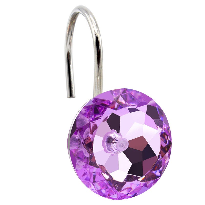 BEAVO Acrylic Fashion Decorative Home Rolling Purple Shower Curtain Hooks Rhinestones Bathroom Bath Baby Room Bedroom Living Room Decor Set of 12 Rings (Purple) - Image 3